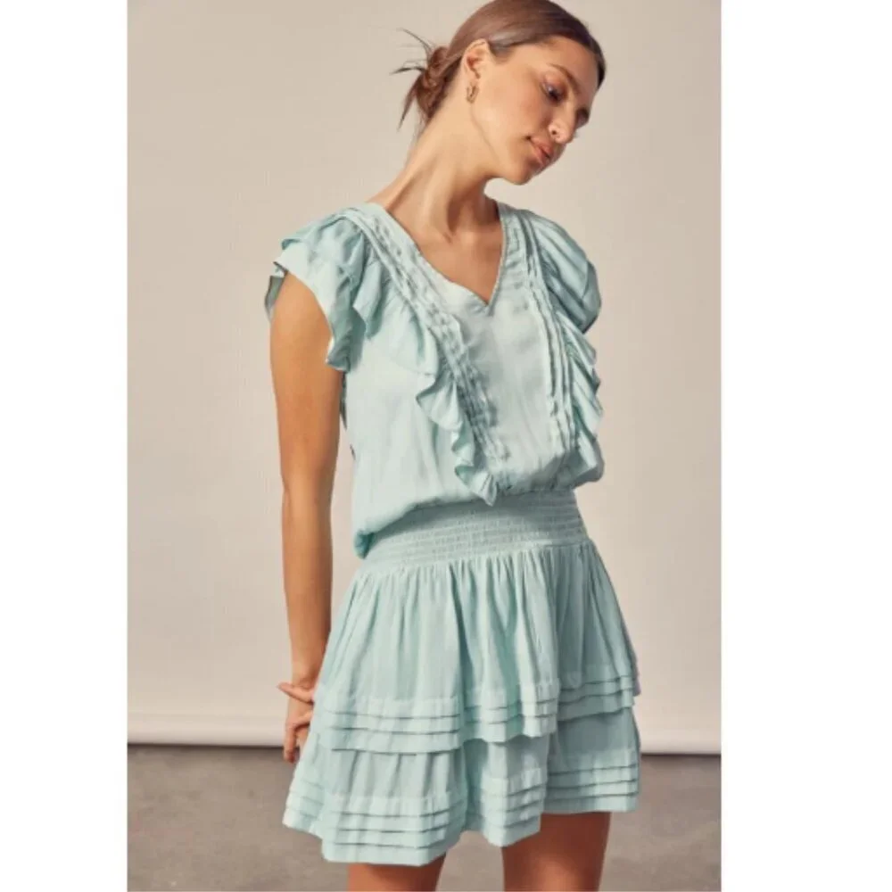 Mustard Seed Drop Waist Mini Dress Ruffles Mint Green Size Medium NWOT RT$70